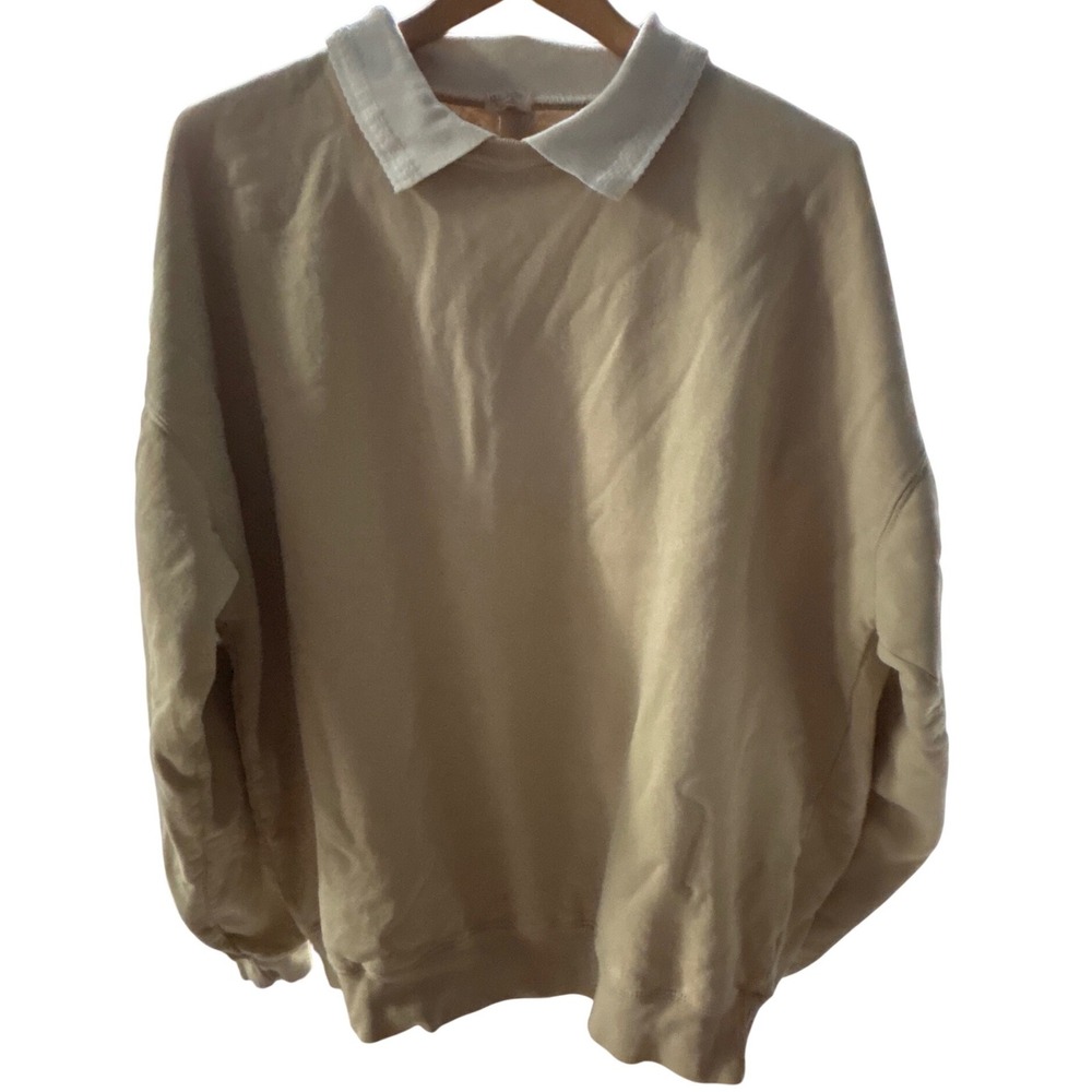John Galt Brandy Melville Tan Oversized Collared Sweatshirt Beige One Size